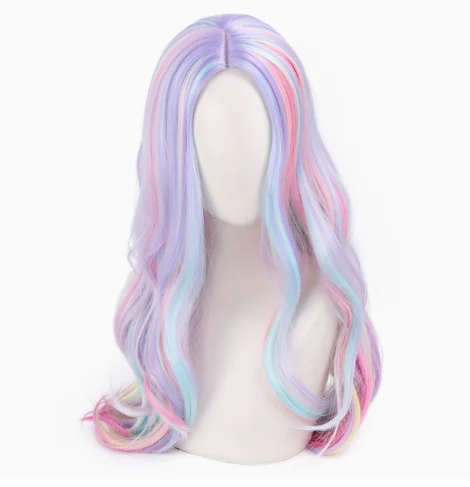 Grey Wig With Pink Long Body Wave T Part Lace Front 100%  Hair Wig Glueless