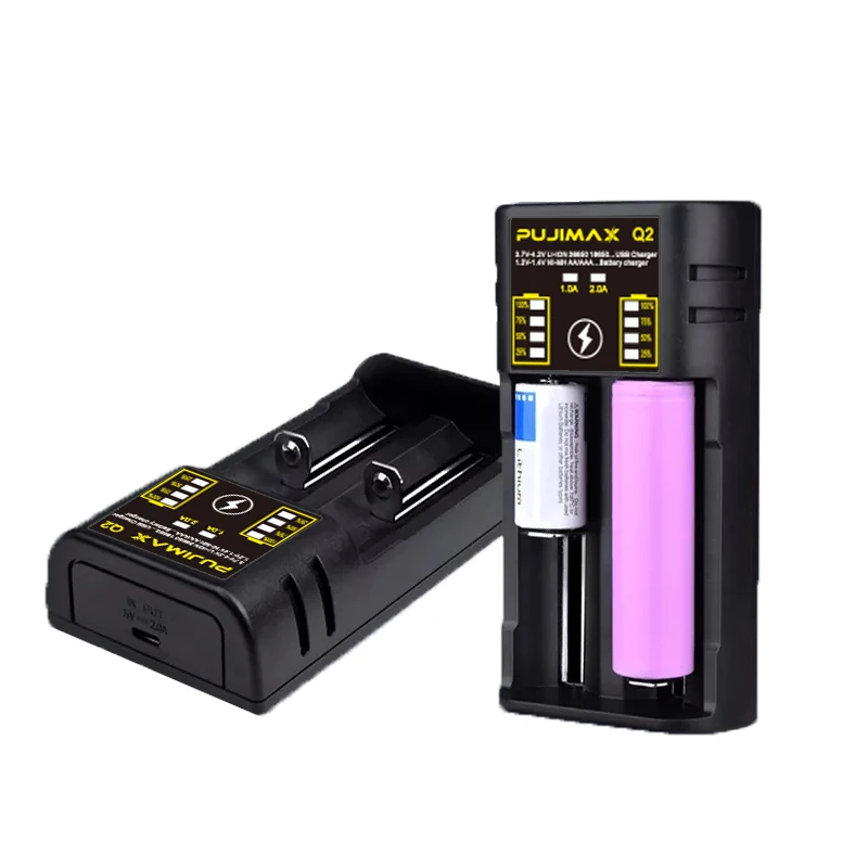 PUJIMAX 2 Slots 18650 Battery Charger Smart Charging For 26650 18350 14500 26700 Ni-MH/Ni-Cd Rechargeable Battery Accessories