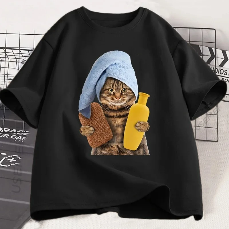 

Camiseta divertida con lavado de gatos para bañera camiseta limpia de animales para hombres y mujeres camiseta informal de