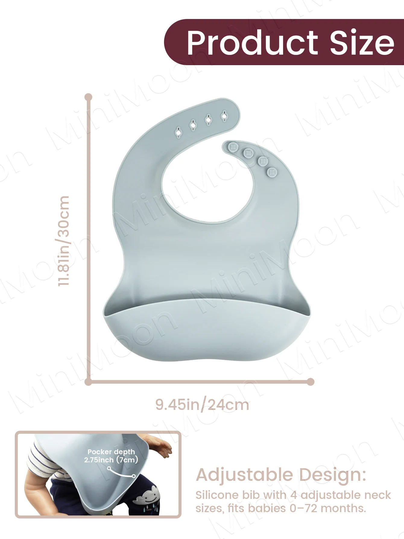 1PC Baby Silicone Bib, Waterproof Cartoon Feeding Apron for Toddlers, Easy Clean & Adjustable