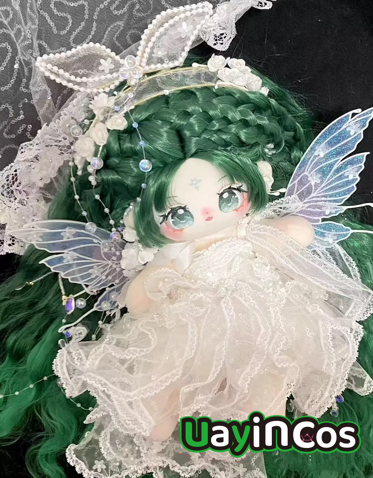 Anime No attributes Monster mu sheng Stuffed 25cm Plushie Cotton Plush Doll Body Long Green hair Eyes Anime Figure Toy  Kids Gi