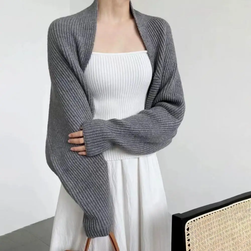 Women Knitted Shawls and Wraps Women Knitted Cardigan Shawl Loose Bat Sleeves Knitting Coat Short Style Shawl Coat Autumn Winter