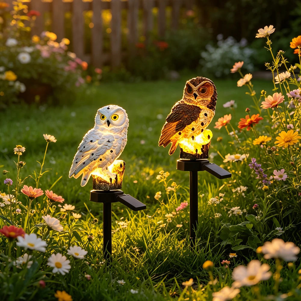 Owl Solar Light, Resin Owl Ground Plug Light, LED Garden Lights Night Lawn Lamp Outdoor Yard Lighting Lawn Landscape Lights