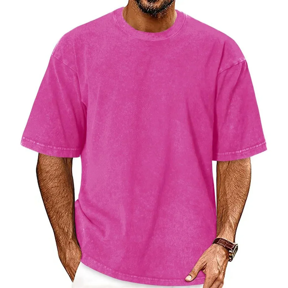 

Summer Men's Cotton T-shirt Breathable Oversize Tops Vintage Washed Fashion Tees Loose Fit Comfortable Solid Color Streetwear
