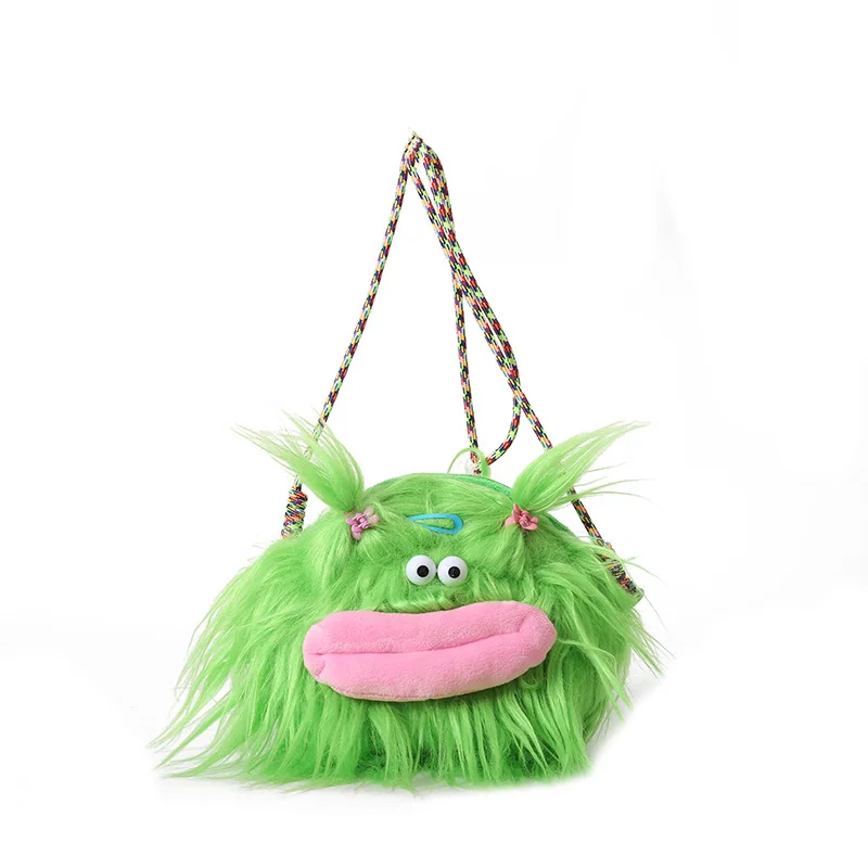 Women cute long hair little monster creative girl crossbody bag long braid funny doll shoulder bag girl