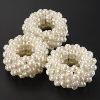 Sada 12 kroužků na ubrousky, bílá perlová spona na svatební ubrousky, dekorace na stůl 10 nejlepší prodej svatební prsten na ubrousek - №3