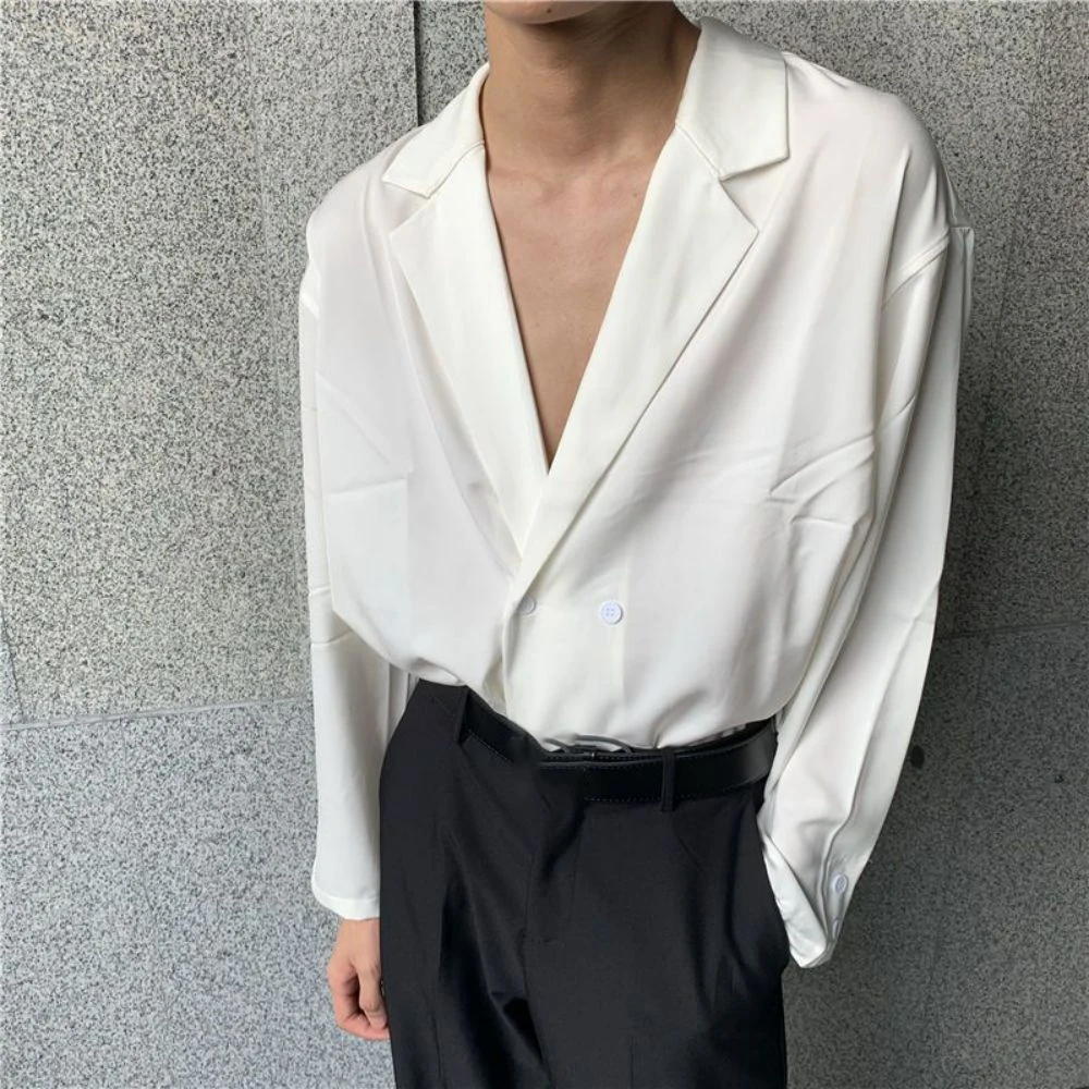 2024 Men Casual Shirt Solid Color Lapel Button Long Sleeve Fashion Tops Streetwear Loose Leisure Camisa Masculina S-2XL