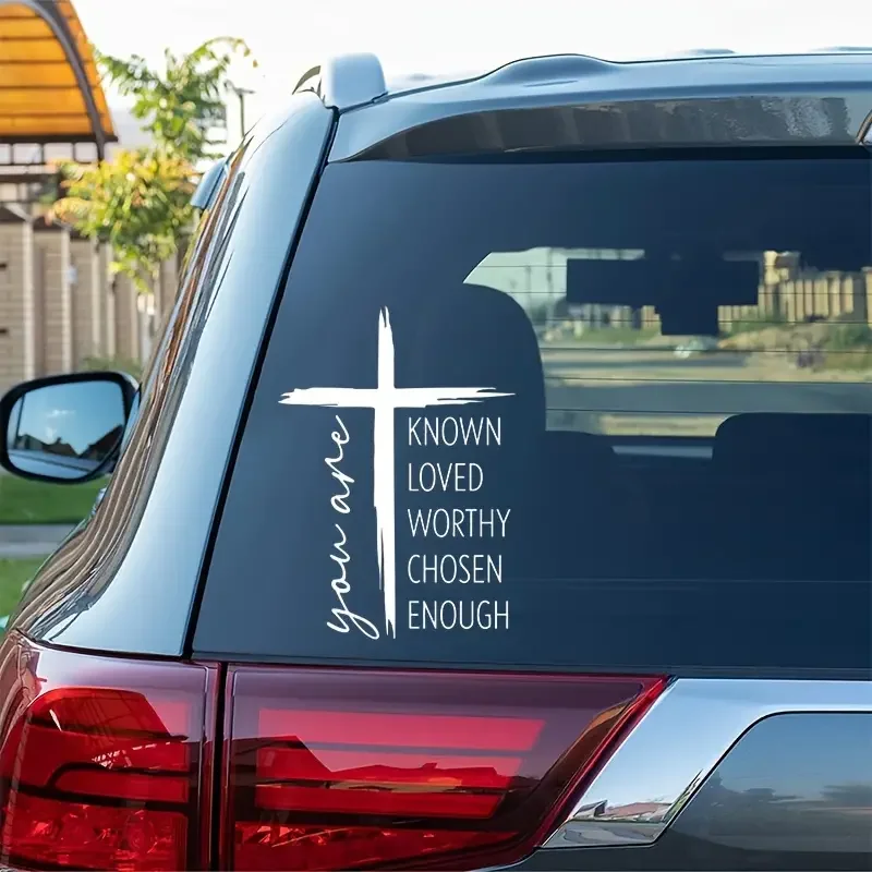 You Are Known Loved Worthy Chosen Enough Cross Fun Bumper Stickers, Car Decals, Vinyl Stickers For Cars, Trucks, Vans, Laptops,