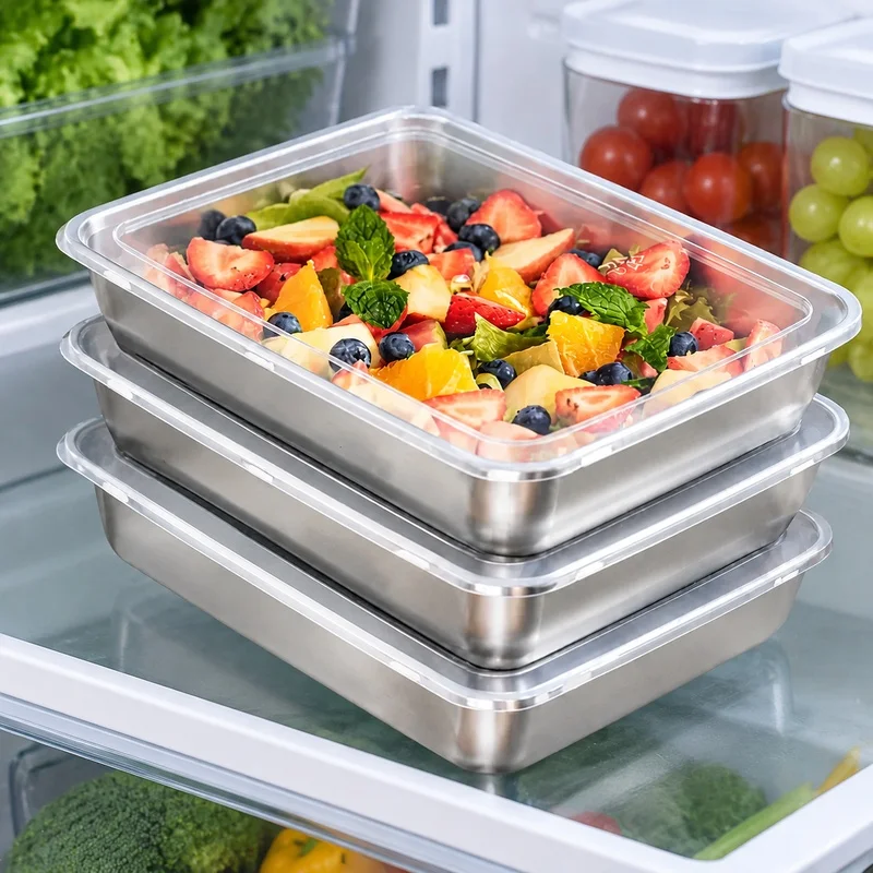 3-Piece Stainless Steel Food Containers with Clear Lids, Leakproof Design for Kitchen and Outdoor Meals