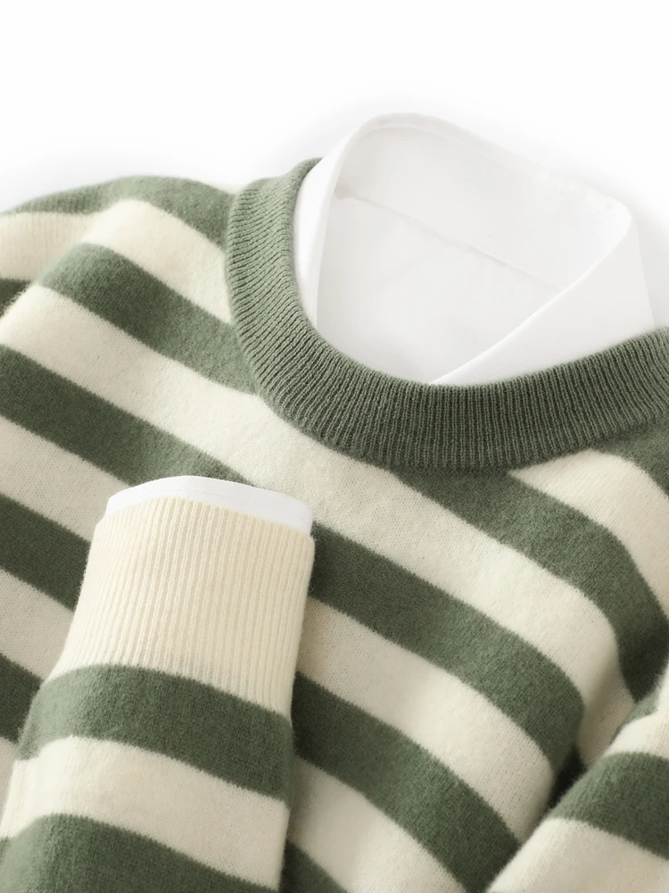 

Весенне-осенний 100% чистый свитер, мужской тонкий свитер с круглым вырезом, молодежный контрастный модный вязаный кашемировый свитер с низом