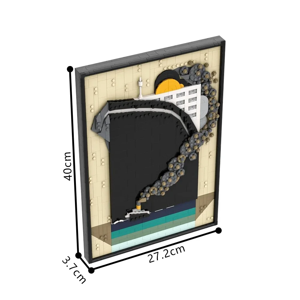 MOC Ocean Liner-Póster postal, modelo de bloques de construcción SS L'Atlantique, arte de pared, decoración del hogar, juguete de ladrillo, regalo para adultos y niños