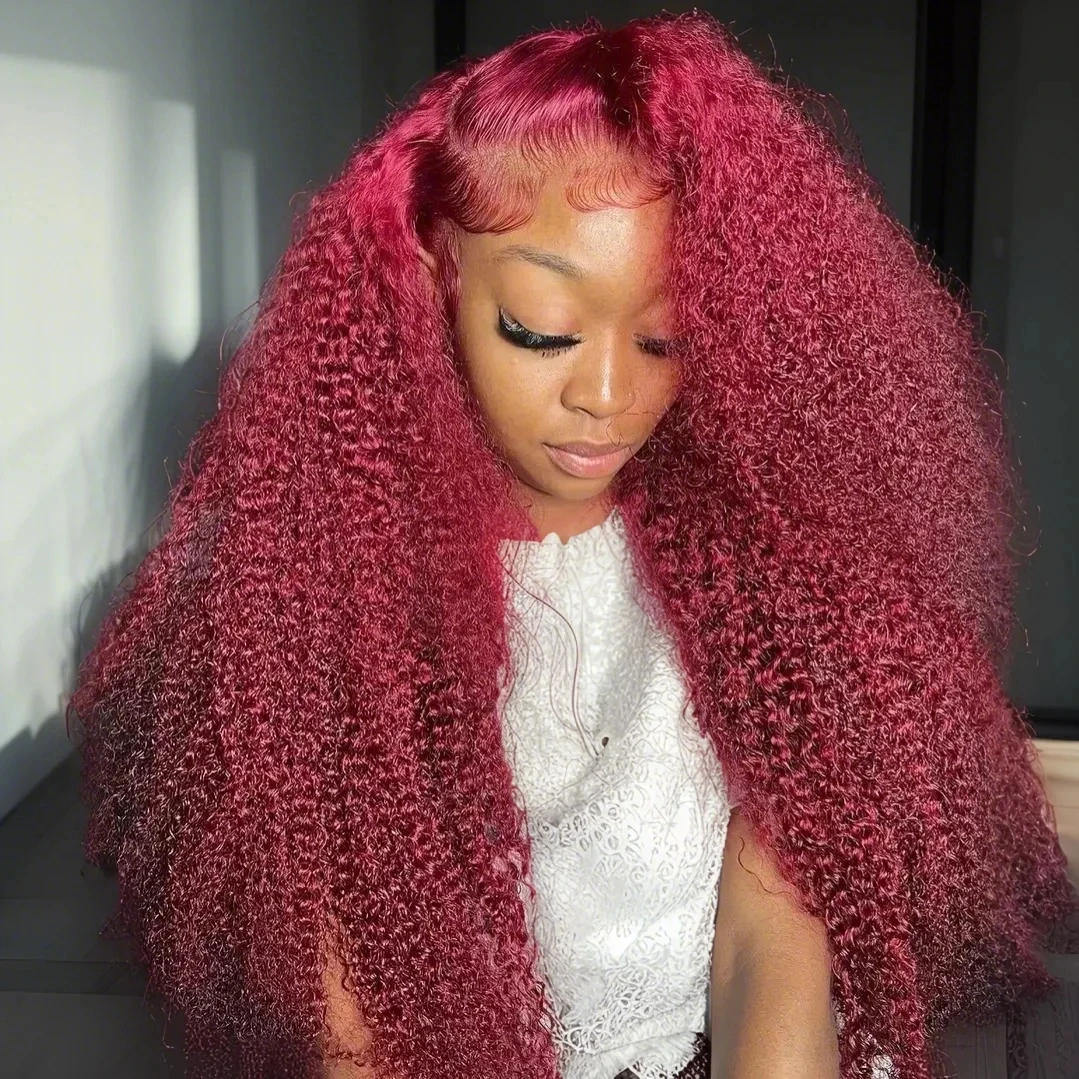 

200 Density Water Wave 99J Burgundy Lace Frontal Wig Human Hair 13x6 Curly Wigs 30 36 Inch Red Wine Colored HD Lace Front Wigs