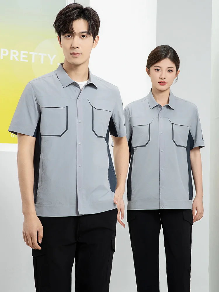 

Summer work clothing Breathable moisture sweat wicking soft thin worker Uniforms two tones mechanics factory working Coveralls