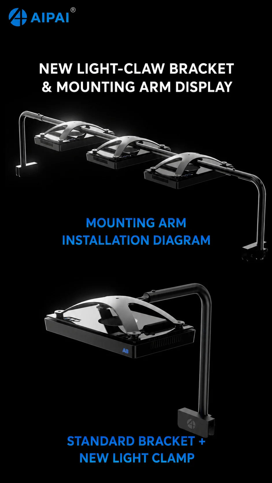 AIPAI A8 III SE PRO WiFi Smart Aquarium LED-Licht 8-Kanal-Steuerung Anpassbares Mondlicht Hohe PAR Korallenriff-Lampe für Salzwasser-Meeresaquarien – Detail 12