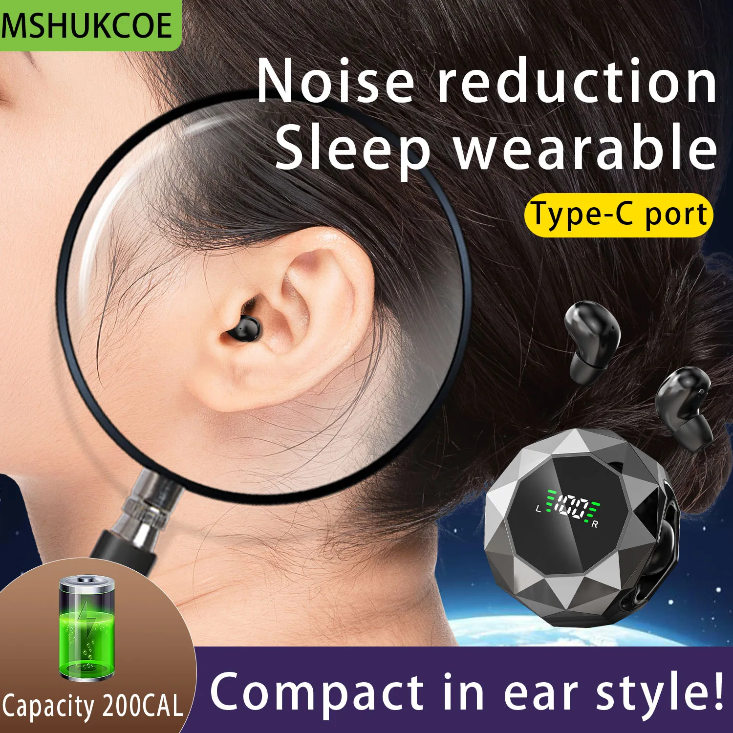 

SK Invisible Sleeping 6.0 Bluetooth Headphones Wireless Earphones In-ear Earbuds 4D Effect HIFI Earphone Noise Reduction Headset