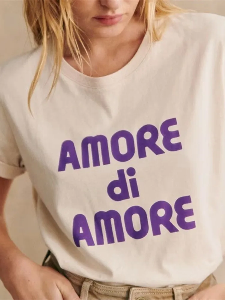 

Personalized Letter Printing Women's Cotton Tees Round Neck Short Sleeve Ladies Casual Tshirts 2024 Summer