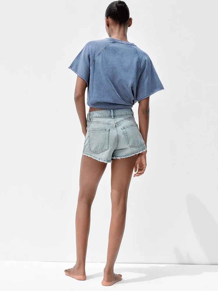 패셔너블한 반팔 플리스 스웨트셔츠 여성용 여름 신상품 2025 프린트 워시 효과 다용도 출퇴근 스타일 니트웨어