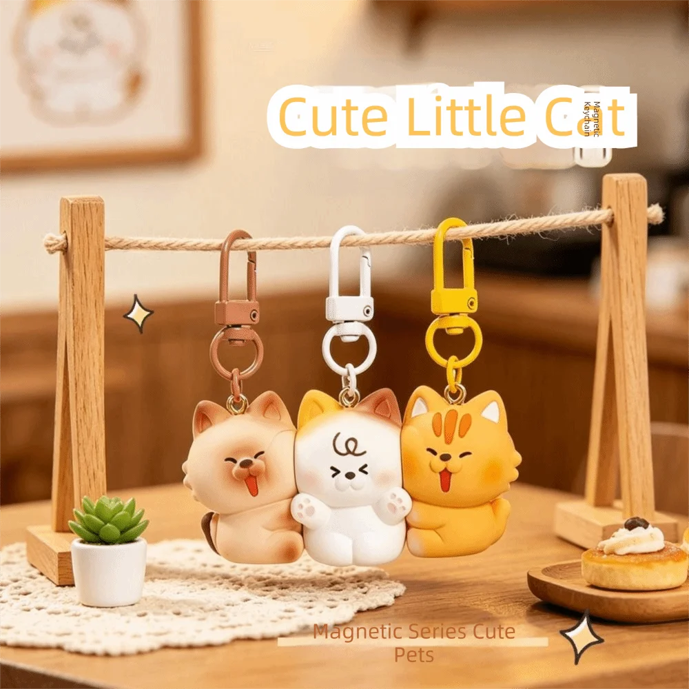 3 Pcs Set Portable Resin Magnetic Snap Keychain Hanging Charm Cartoon Animal Keychain Keychain Sets Keys