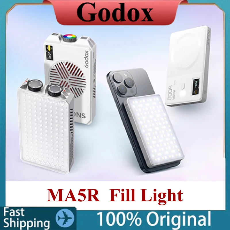 

Godox MA5R Fill Light Portable Full Color LED 1800K-10000K Ultra-slim RGB Wireless Power Bank Lights for Custom Photography