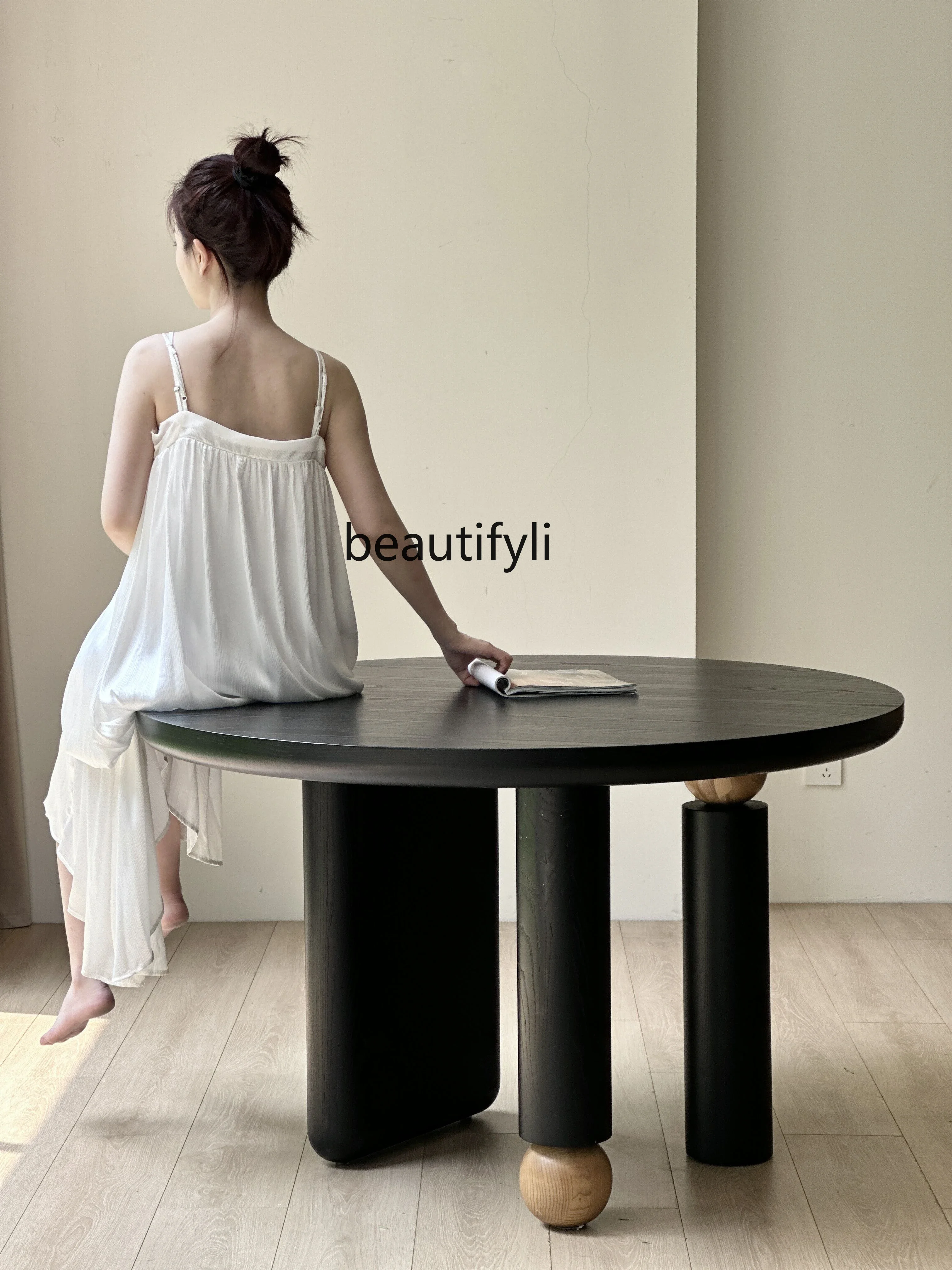 

A13 French Ancient Style Solid Wood Dining Table Household round Dining Table American Dining Table and Chair