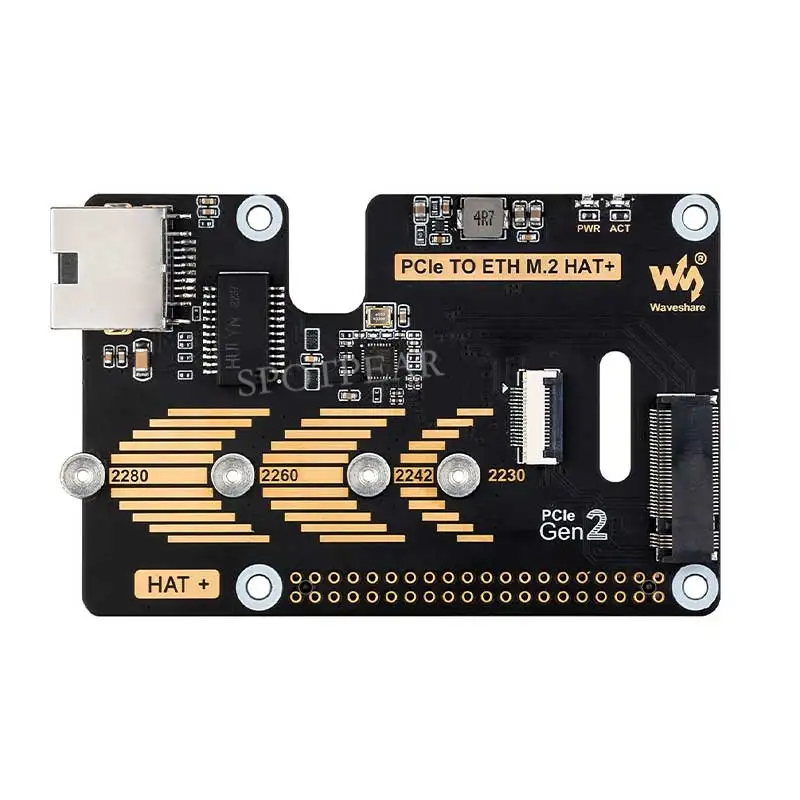 

Raspberry Pi 5 PCIe to Gigabit Ethernet and M.2 expansion card Designed RJ45 HAT RTL8111H M_KEY For 2230/2242/2260/2280
