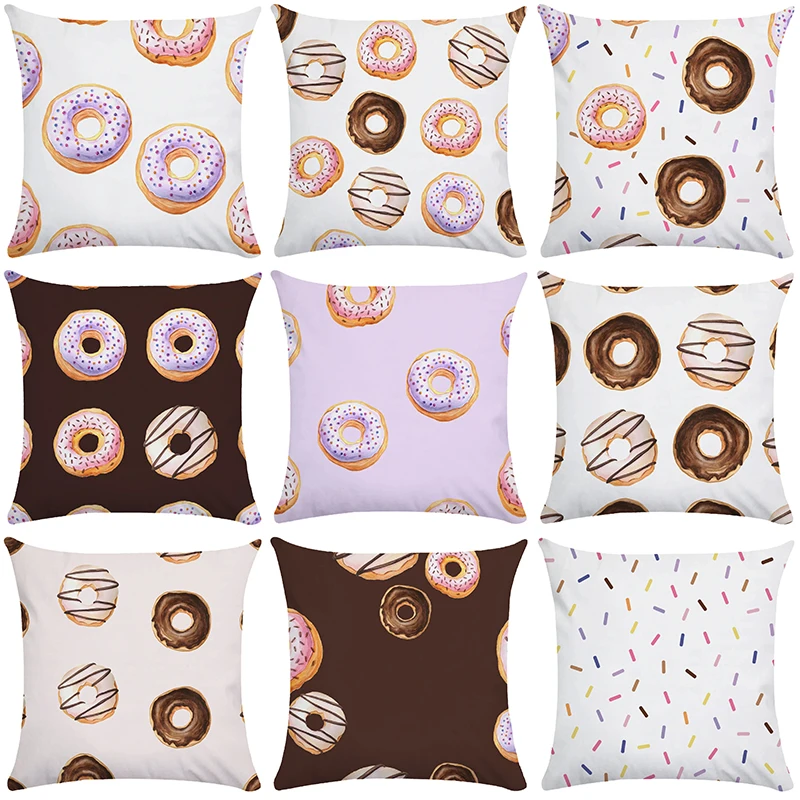 Donut Print Pillowcase Square Car Sofa Office Cushion Pillowcase