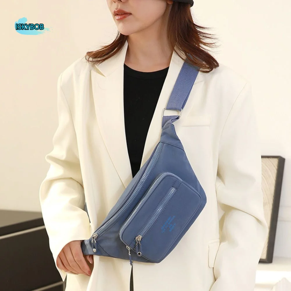 

Portable Nylon Crossbody Bag Solid Color Adjustable Strap Multipockets Shoulder Bag Fashionable Lightweight Middle Aged Tote Bag