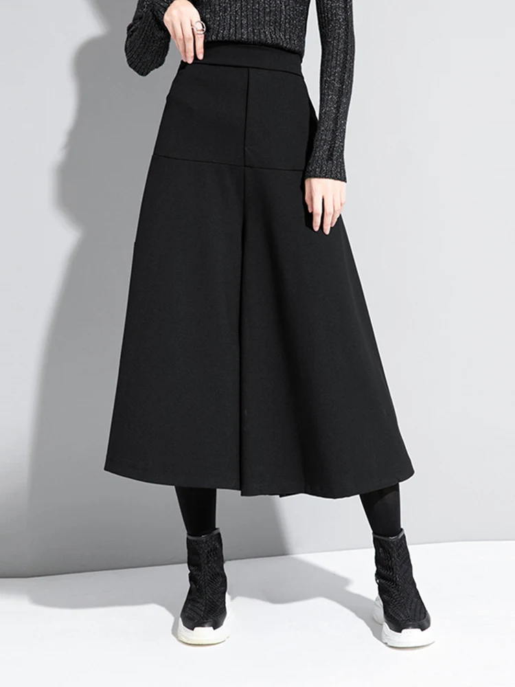 [EAM] High Elastic Waist Black Brief Long Wide Leg Trousers New Loose Fit Pants Women Fashion Tide Spring Autumn 2024 1DA610