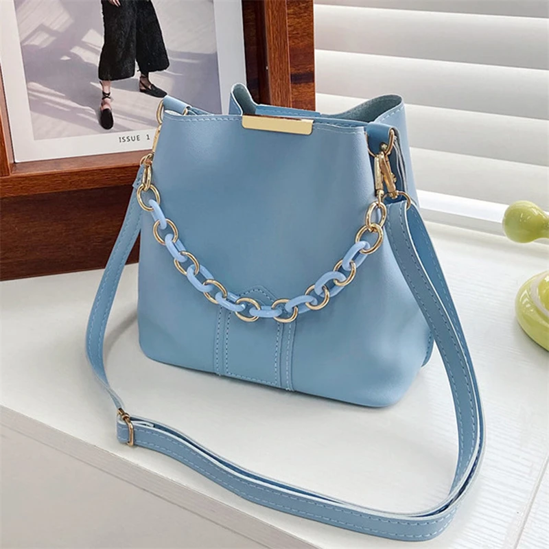 Women Fashion Shoulder Bag With Chain Handle Ladies Crossbody Bags Tote Bucket Handbag 2023 New Lady Bags