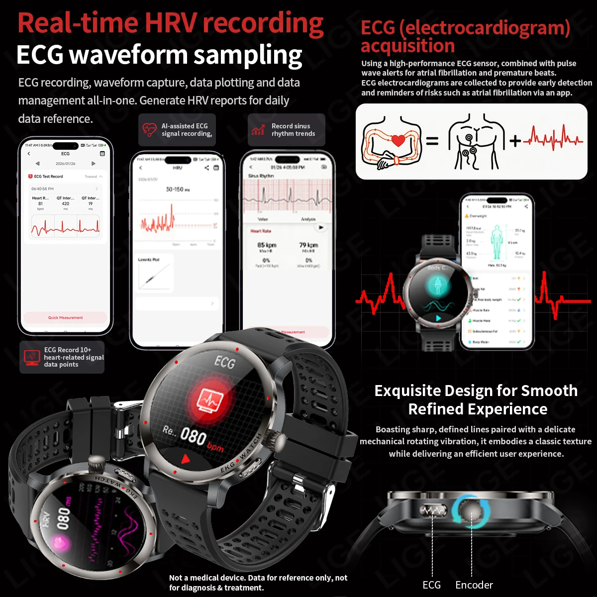LIGE New Body Fat Health Analysis Smart Watch Accurate ECG+PPG Blood Pressure Blood Oxygen Clock Call Smartwatch For Men Women