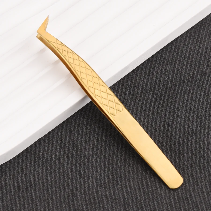 1pc Eyelash Tweezers for Extension Golden Stainless Steel High Precision Tweezer for Volume Fans Professional Tools