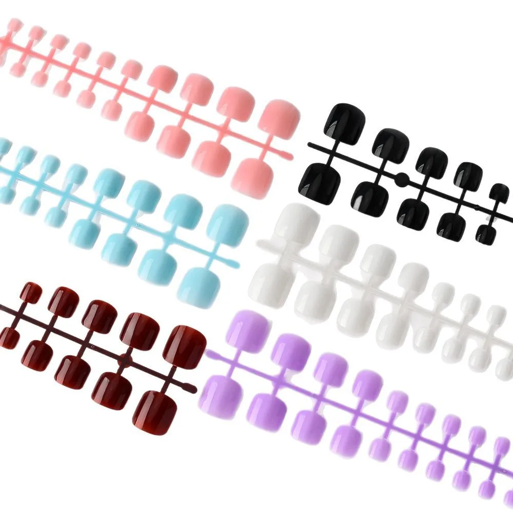 ソリッドカラー プレスオン トゥ ネイル 144 個 – 6 色 ブラック ピンク ホワイト バーガンディ パープル レイク ブルー 再密封可能なバッグ入り