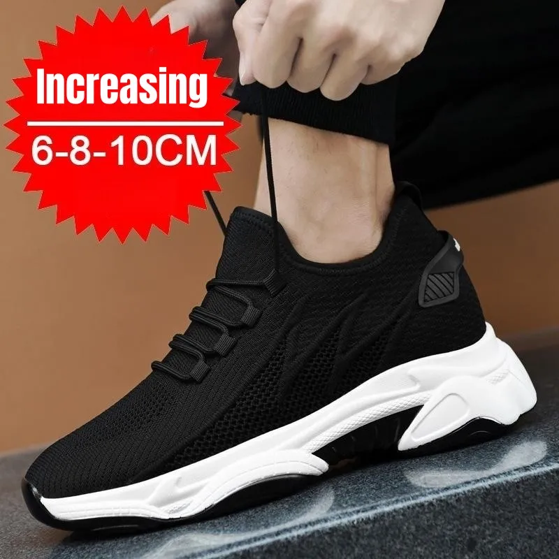 PDEP Increase Shoes Thick Soles Lift 6cm,8cm, Black White Grey Sneakers for Men Mesh Elevator Sports Tenis Masculino