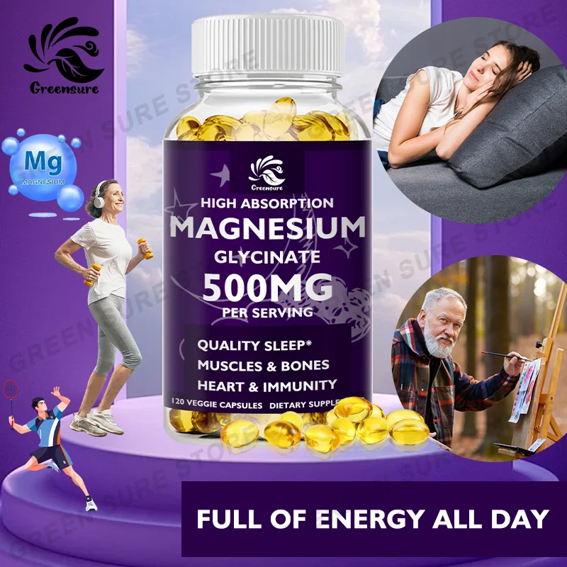 

GREENSURE Magnesium Glycinate 500MG Capsules - Magnesium Supplement for Adults and Children - High Absorption