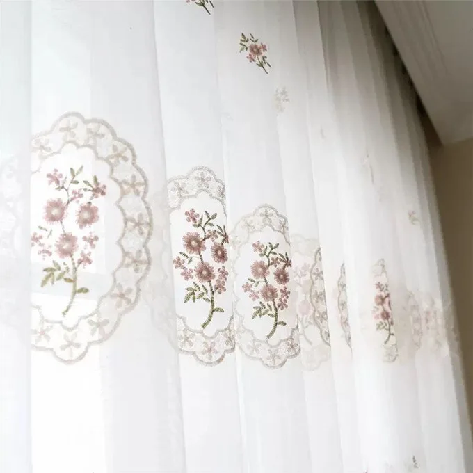 (99) Custom New Curtain Style Simple Pink Fantasy Blue Embroidery Curtain Screen Blackout Bedroom