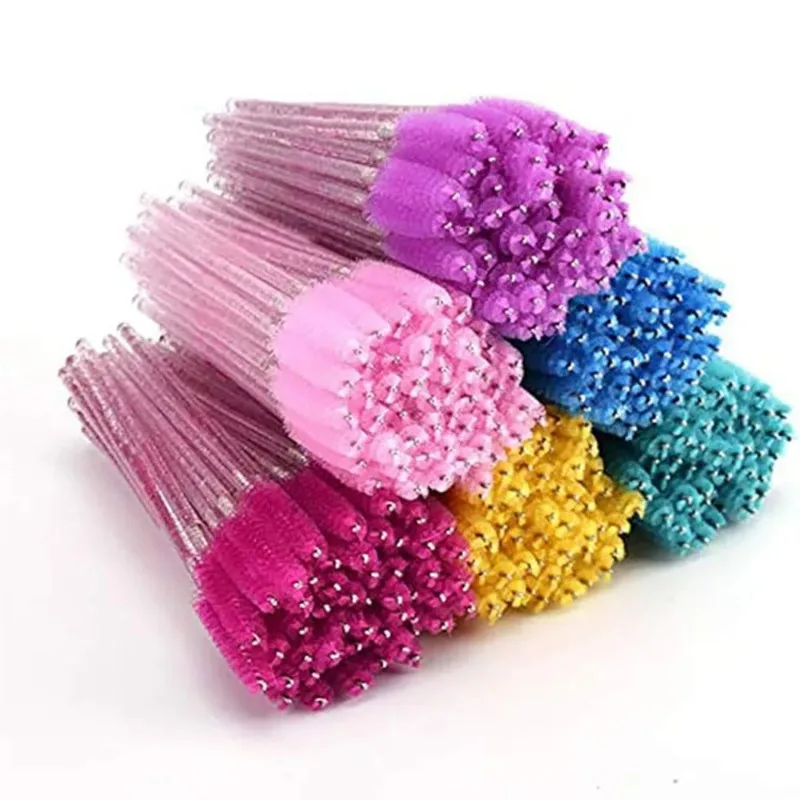 300 個マスカラワンド使い捨てまつげ眉毛ブラシアプリケーター 6 色メイクアップ化粧ブラシクリスタルハンドルまつげ