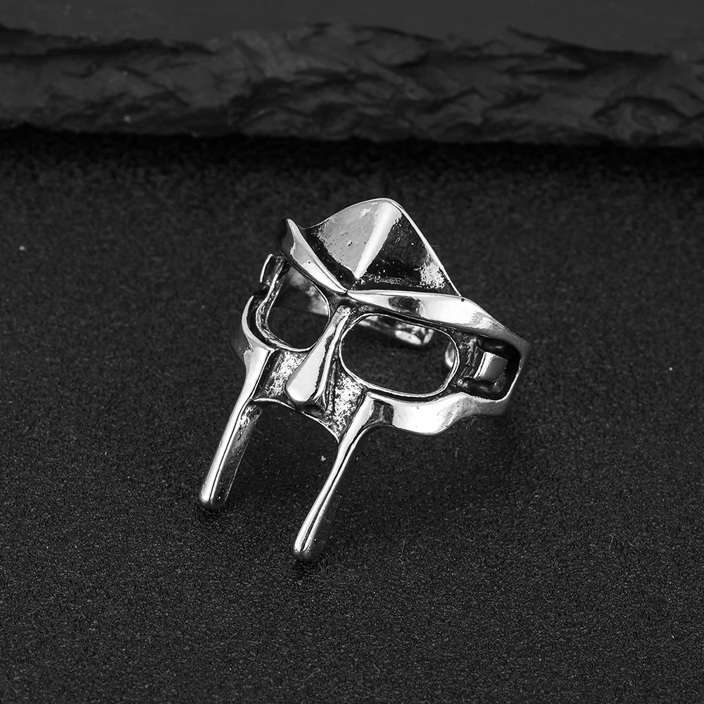 Vintage Goth Mf Doom Mask Adjustable Joint Ring For Men Gladiator Punk Egyptian Pharaoh Male Open Ring Jewelry