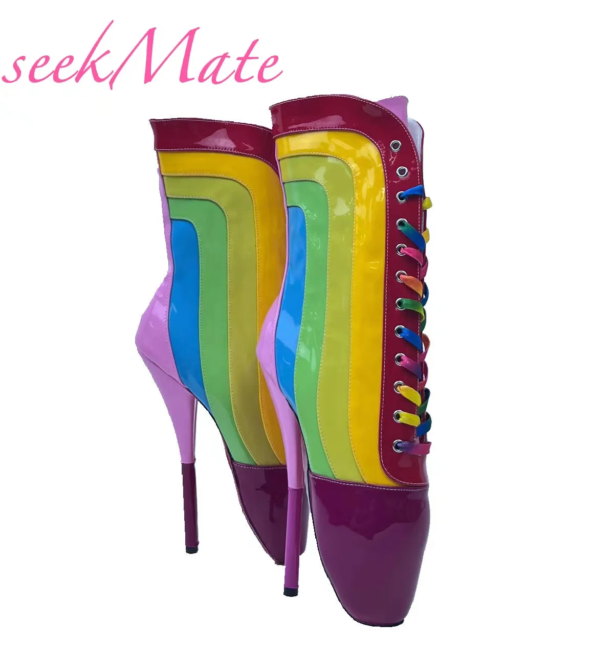 

SeekMate Sexy Taste Customized 19CM Super High Heel fetish Ballet Shoes Large Rainbow Color Fashion Shoes