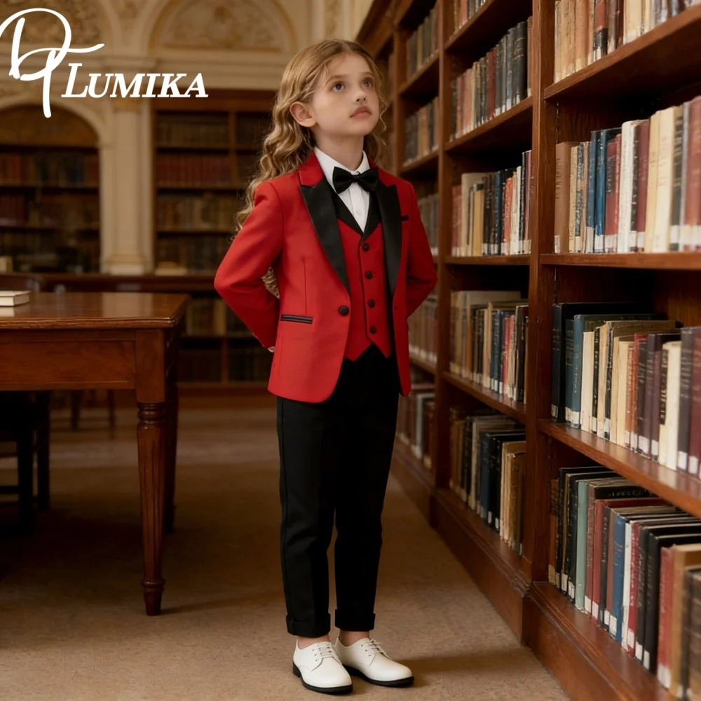

Elegant Girls 4 Piece Tuxedo Set Jacket Vest Pants Bowtie Exquisite Dress Wear For Weddings Performances