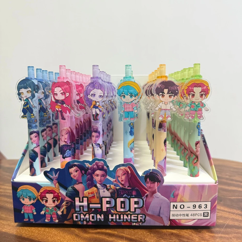 6/36p Kpop Demon Hunters Pena Gel Lucu 0.5mm Alat Tulis Kartun Anime Perlengkapan Sekolah Kantor Hadiah Pesta