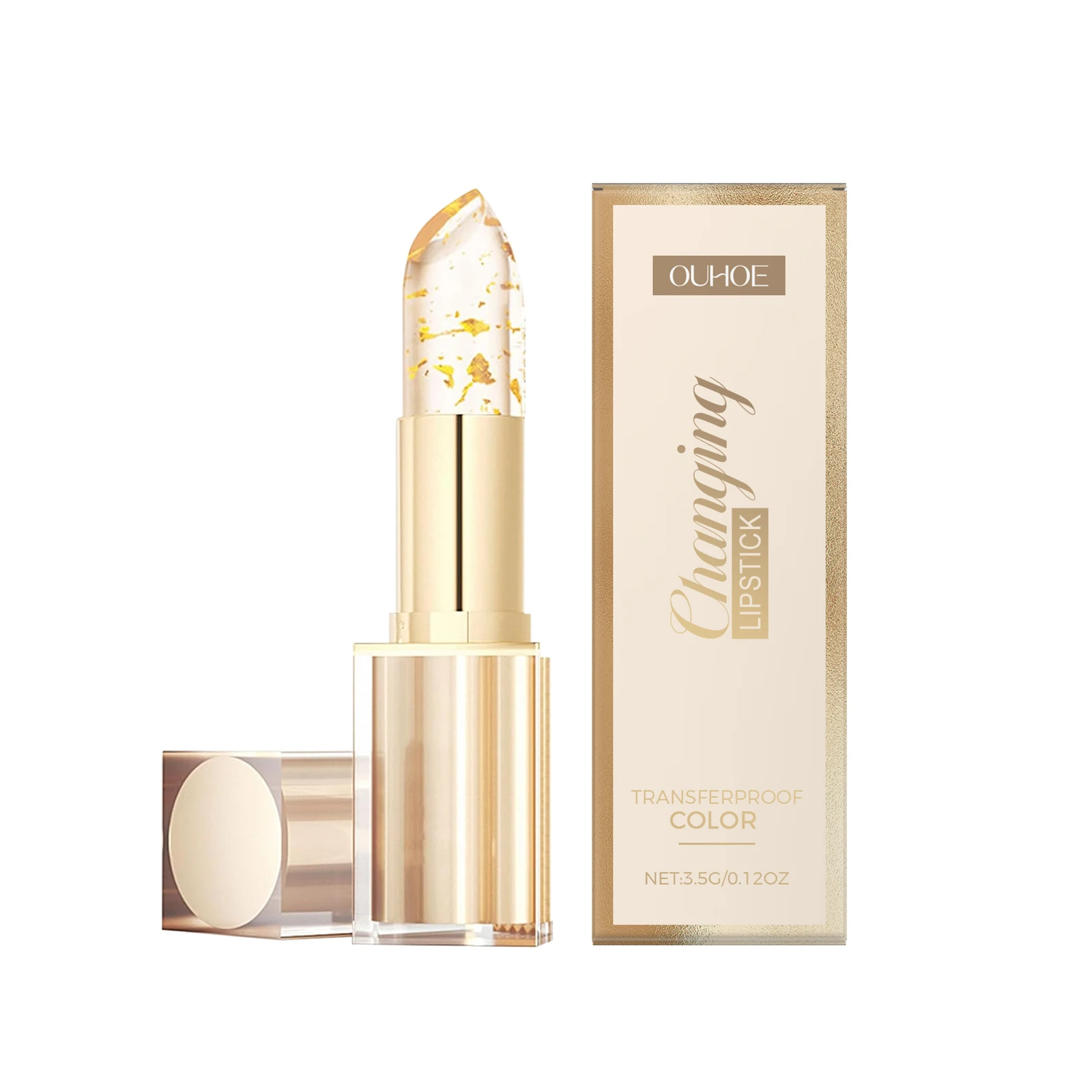 Gold Foil Color-Changing Nourishing Lipstick Nourishes and Moisturizes, Gives Lips a Glossy, Glass-Like Softness, Non-Greasy Lip