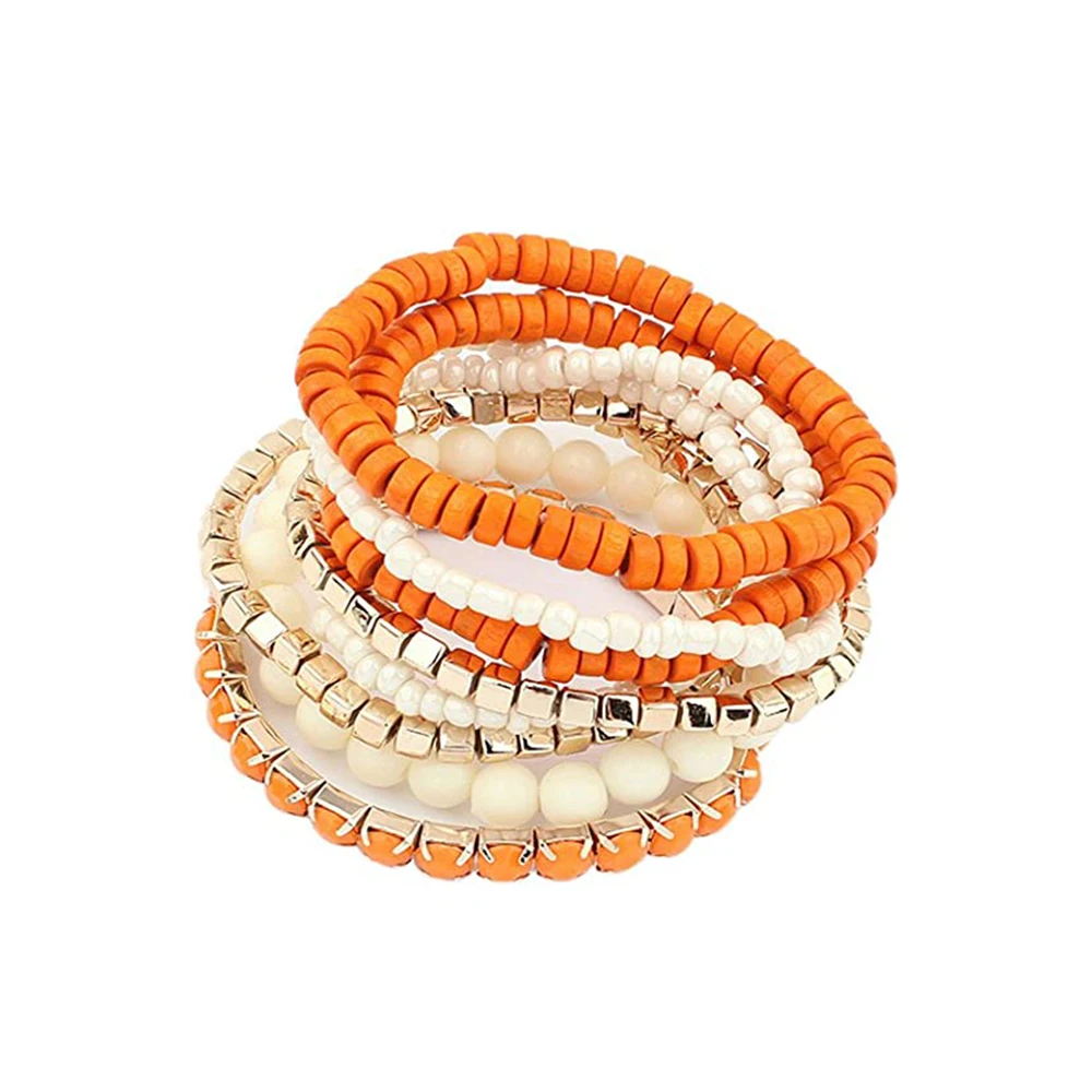 

8Pcs Bohemian Beads Bracelets Set Colorful Cube Multi Strand Stretch Stackable Bangle Y2K Bracelet Set