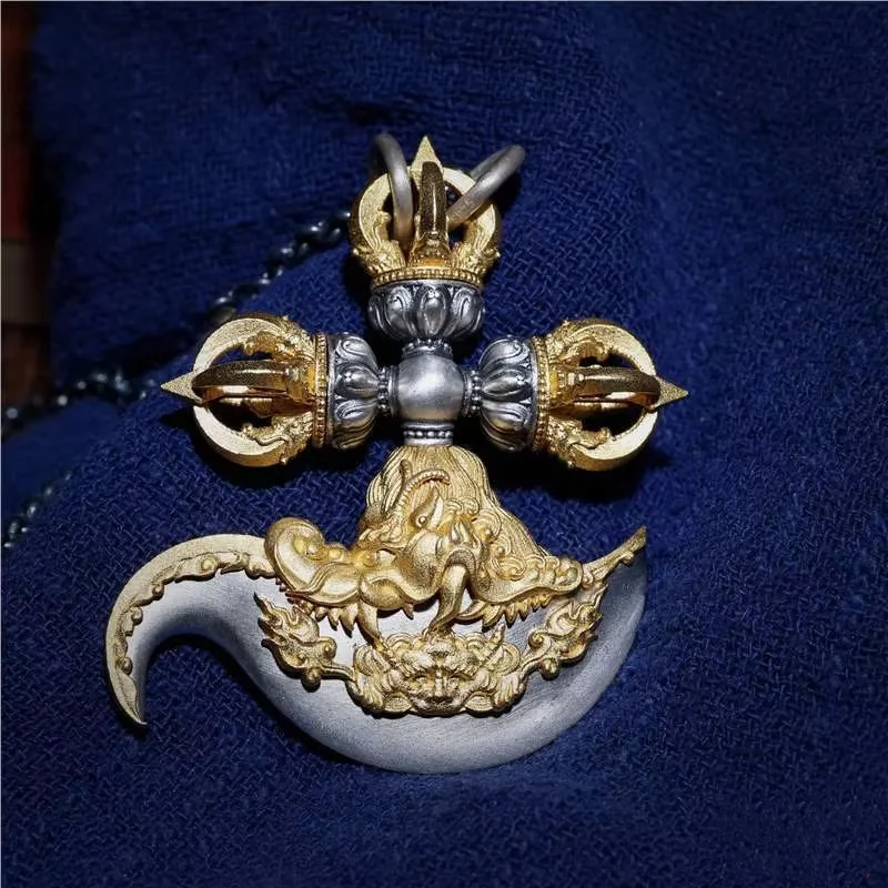 Silver Buddhist Vajra Pestle Statue for Men and Women, Tibetan Gift Mascot Talisman
