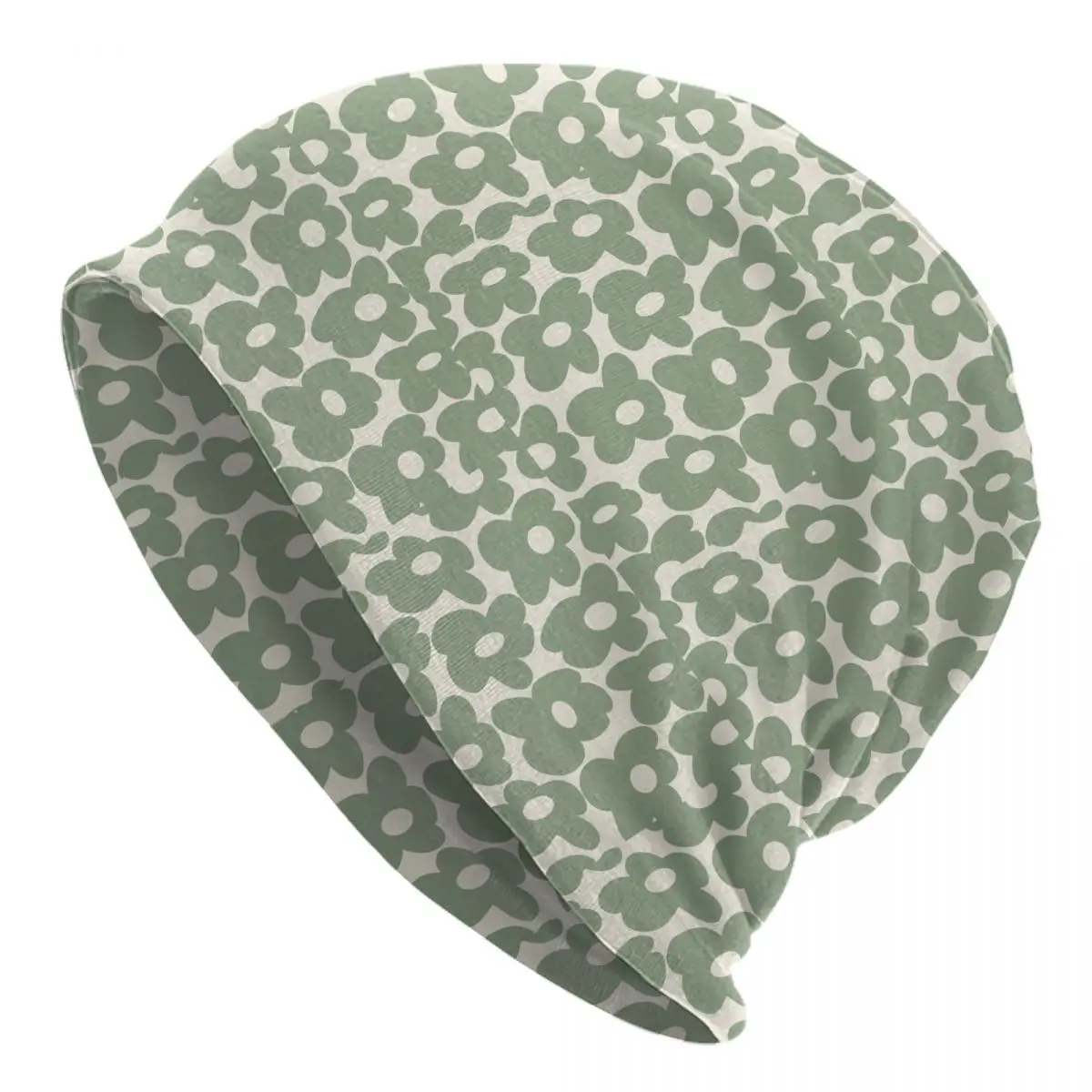 Sage Green Groovy Flowers Skullies Beanies Caps Cool Winter Warm Men Women Knitting Hats Adult Unisex Bonnet Hats