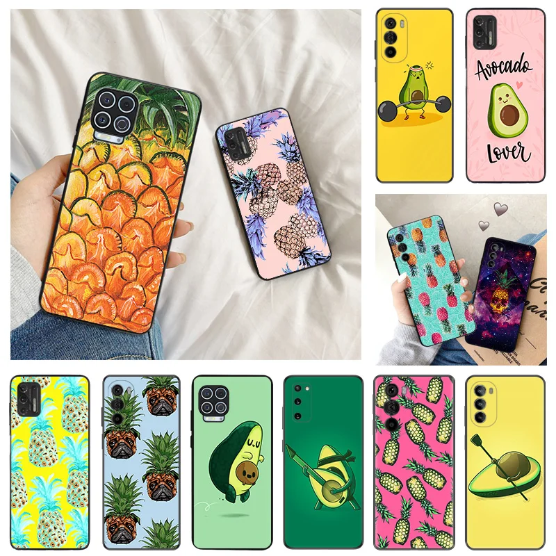 Ultra Thin Black Phone Case for Motorola G9 Edge20 30 40 G50 G51 G60 G71 G22 G32 G52 G72 G53 G73 Pineapple Cartoon Avocado Cover