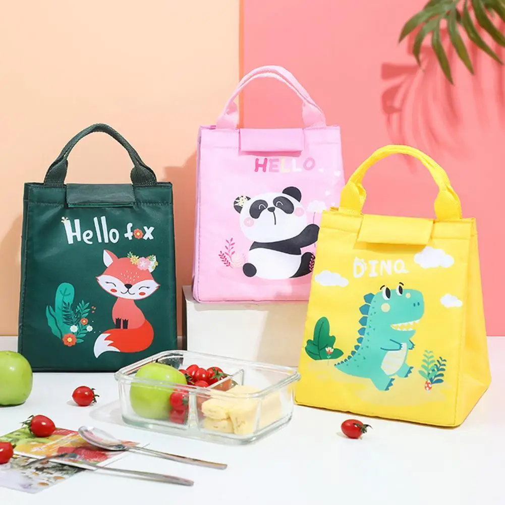 Bento Bag Reinforced Handle Large Capacity Oxford Cloth Cartoon Animal Thermal Lunch Bag for Kids