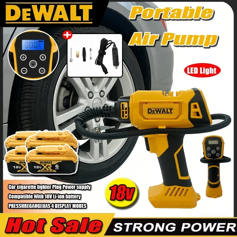 Compresor de aire eléctrico Dewalt, automático, con manómetro digital para inflar neumáticos de automóvil, inalámbrico, recargable y portátil.