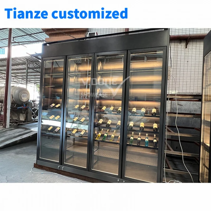 [Customized]Italian style wall glass restaurant whiskey counter bar wine cellar cabinet metal display wine rack