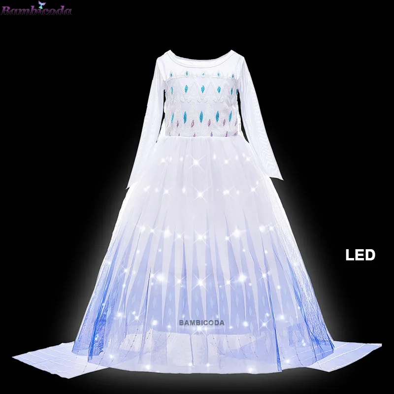 Girls LED Light Up Dress Belle Princess Rapunzel  Costume Princess Ariel Clothes Cosplay Snow Queen Halloween Luminous Prom Gown