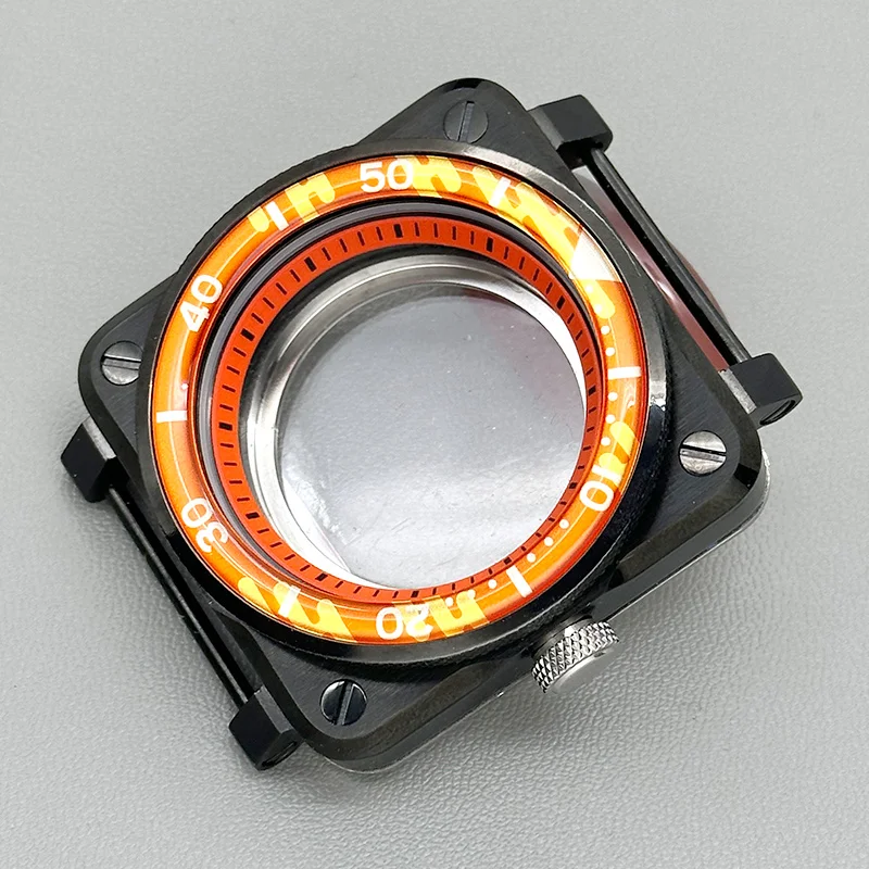 

Mod 42mm Black Square Pilot Cockpit Case Transparent Back Fits NH34 NH35 NH38 NH36 4R 7S Movement Sapphire Glass Watch Case Part